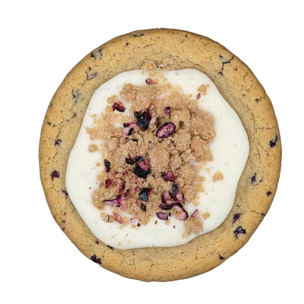 A soft, gluten-free vanilla-cinnamon cookie topped with jammy blueberry compote, silky vanilla glaze, and buttery cobbler crumble.