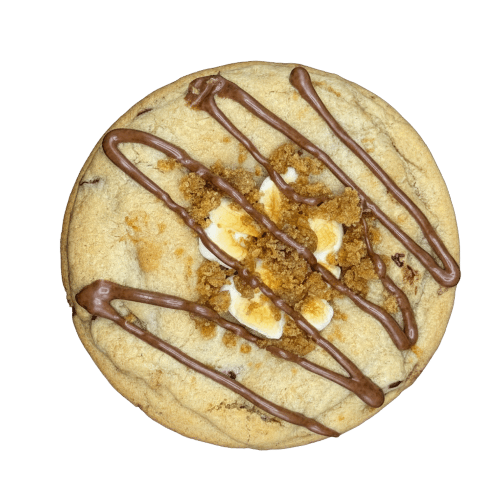 Order Gourmet Flourless Cookies A graham chocolate cookie with a marshmallow filling, topped with toasted marshmallows, graham cracker crumble, and a drizzle of milk chocolate.