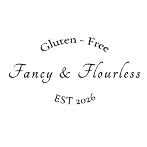 Fancy and Flourless, Gluten-Free, EST 2026 Square Logo with Transparent Background