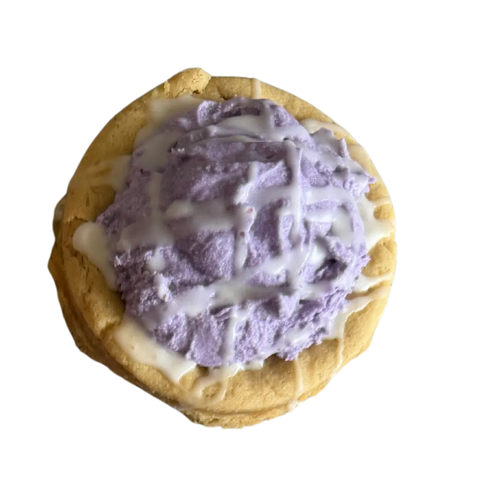 A soft, gourmet gluten-free vanilla cookie infused with lavender and lemon zest, finished with a light citrus glaze.