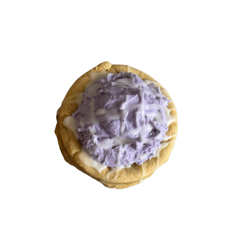 Flavors and Collections A thick, gluten-free cookie with a vibrant lavender-colored base, finished with a light citrus glaze and a delicate sprinkle of purple sugar.